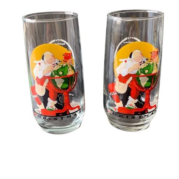 Vintage Coca-Cola Coke Santa Lot of 2 Glasses Norman Rockwell 1926 Reproduction - Picture 9 of 11